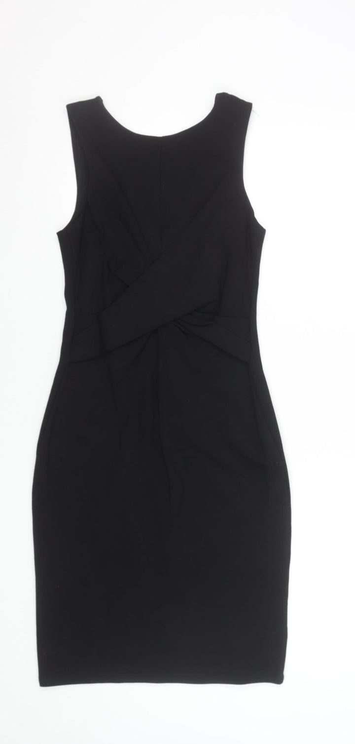 Topshop Women’s Black Sheath Sleeveless Ruched Knee Length Dress Size 8