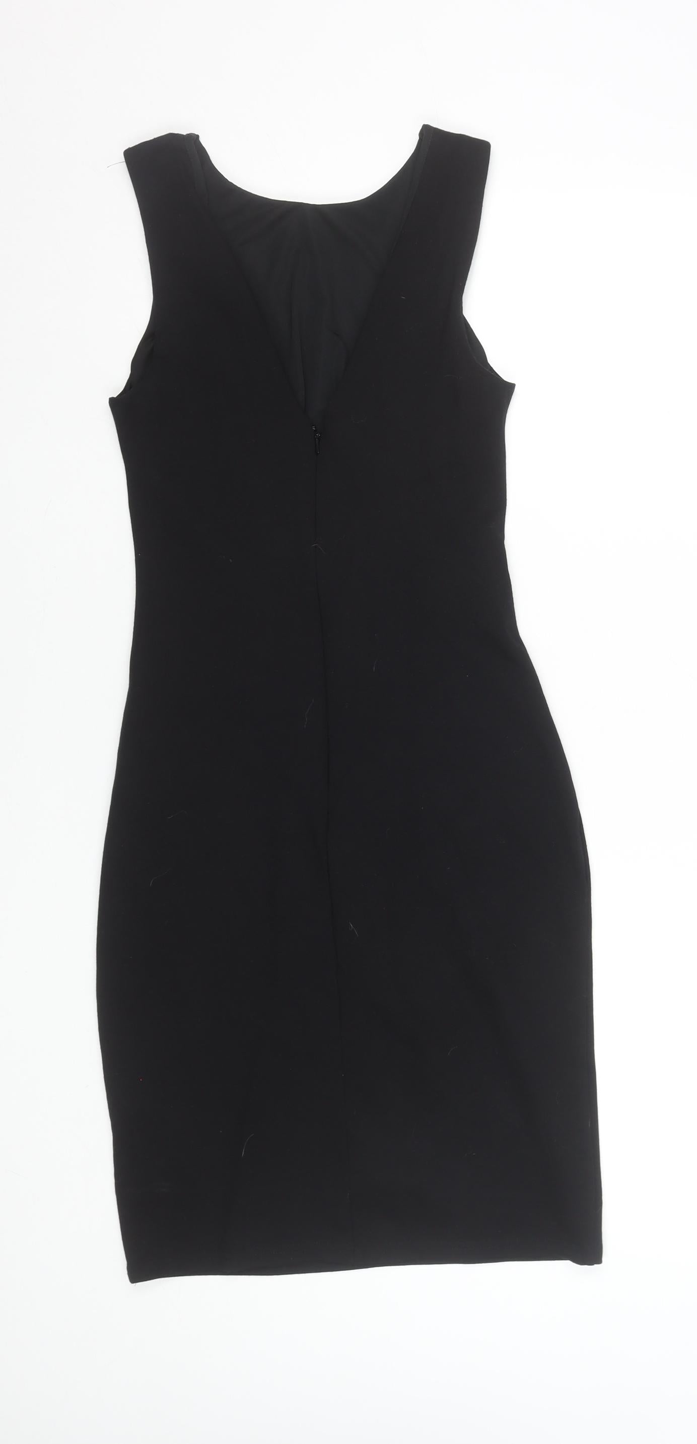 Topshop Women’s Black Sheath Sleeveless Ruched Knee Length Dress Size 8