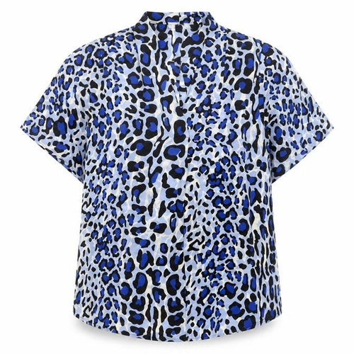 Gallery Women’s Blue Animal Print Short Sleeve Blouse Size 10