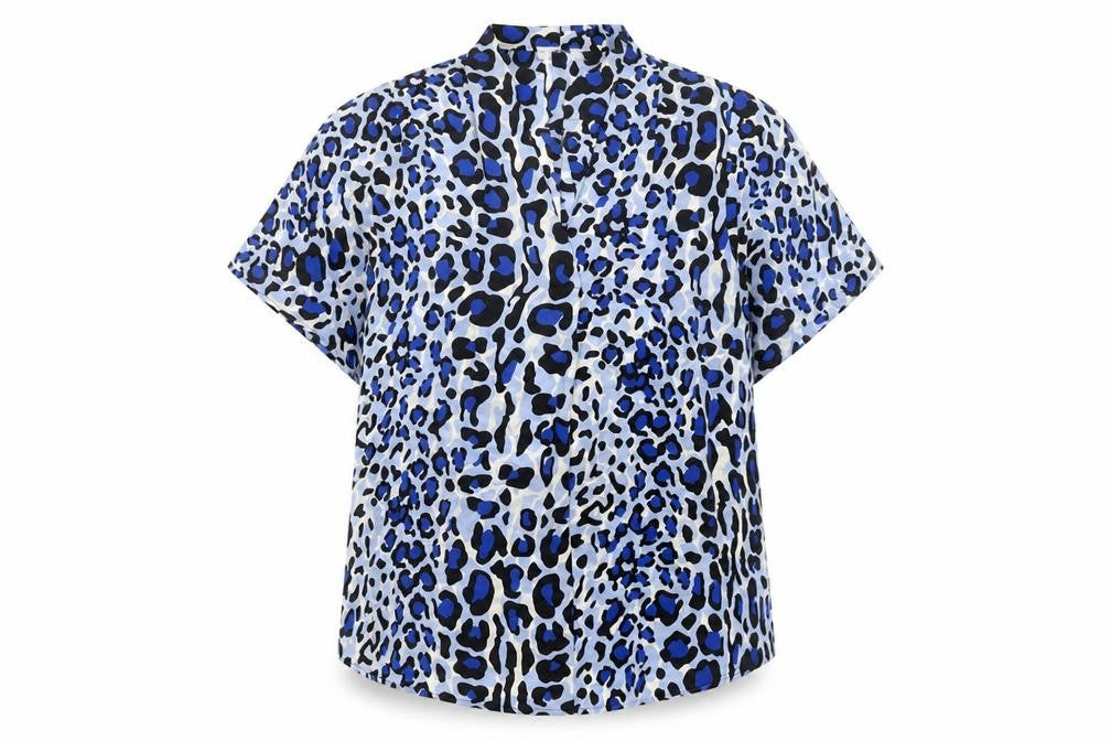 Gallery Women’s Blue Animal Print Short Sleeve Blouse Size 10