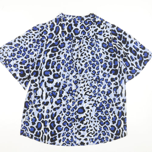 Gallery Women’s Blue Animal Print Short Sleeve Blouse Size 10