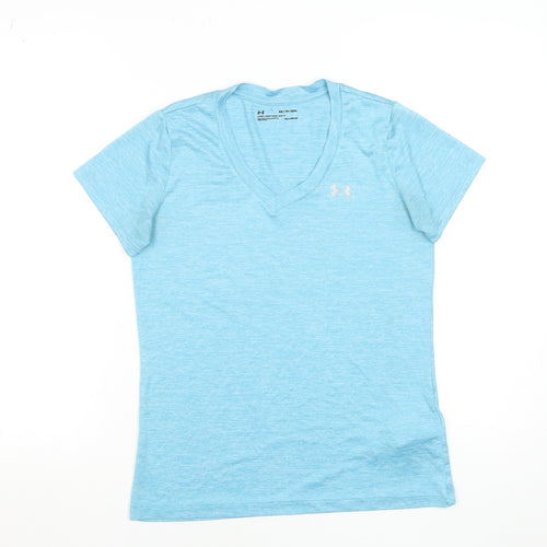 Under Armour Womens Blue HeatGear V-Neck T-Shirt XS Loose Fit Gym Top