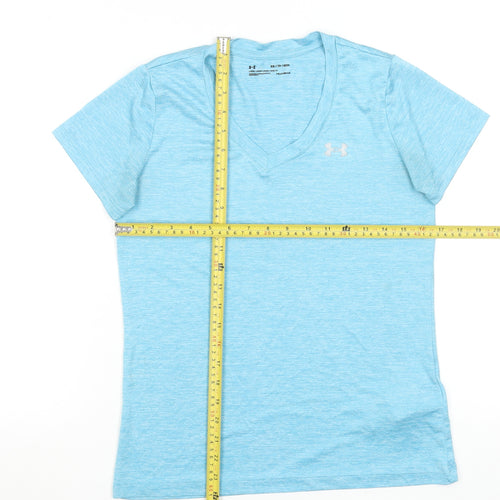 Under Armour Womens Blue HeatGear V-Neck T-Shirt XS Loose Fit Gym Top