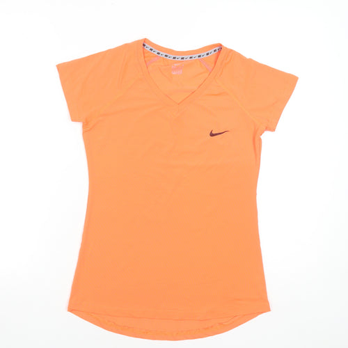 Nike Womens Orange Dri-FIT V-Neck Short Sleeve T-Shirt Size S