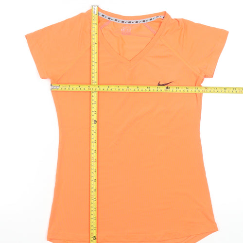 Nike Womens Orange Dri-FIT V-Neck Short Sleeve T-Shirt Size S