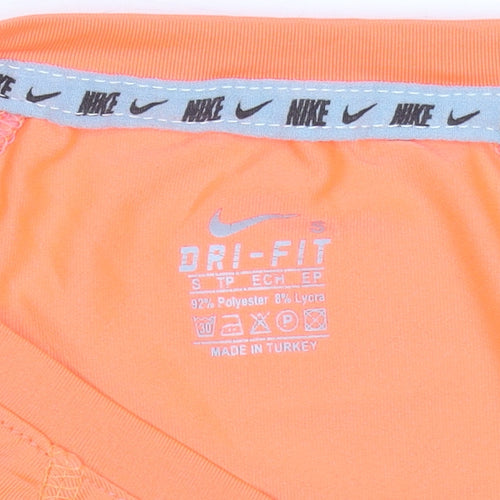 Nike Womens Orange Dri-FIT V-Neck Short Sleeve T-Shirt Size S