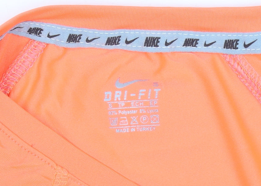 Nike Womens Orange Dri-FIT V-Neck Short Sleeve T-Shirt Size S