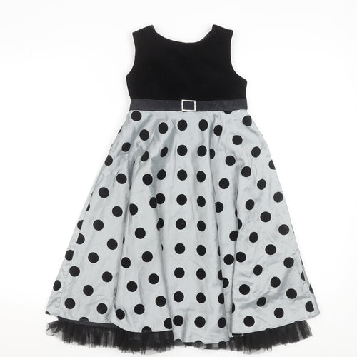 St. Bernard for Dunnes Girls Black & Silver Polka Dot Fit & Flare Dress Age 7