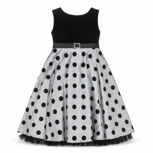 St. Bernard for Dunnes Girls Black & Silver Polka Dot Fit & Flare Dress Age 7