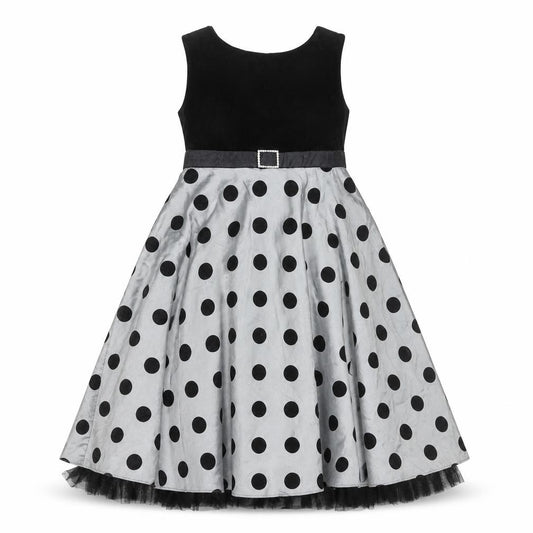 St. Bernard for Dunnes Girls Black & Silver Polka Dot Fit & Flare Dress Age 7