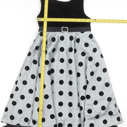 St. Bernard for Dunnes Girls Black & Silver Polka Dot Fit & Flare Dress Age 7