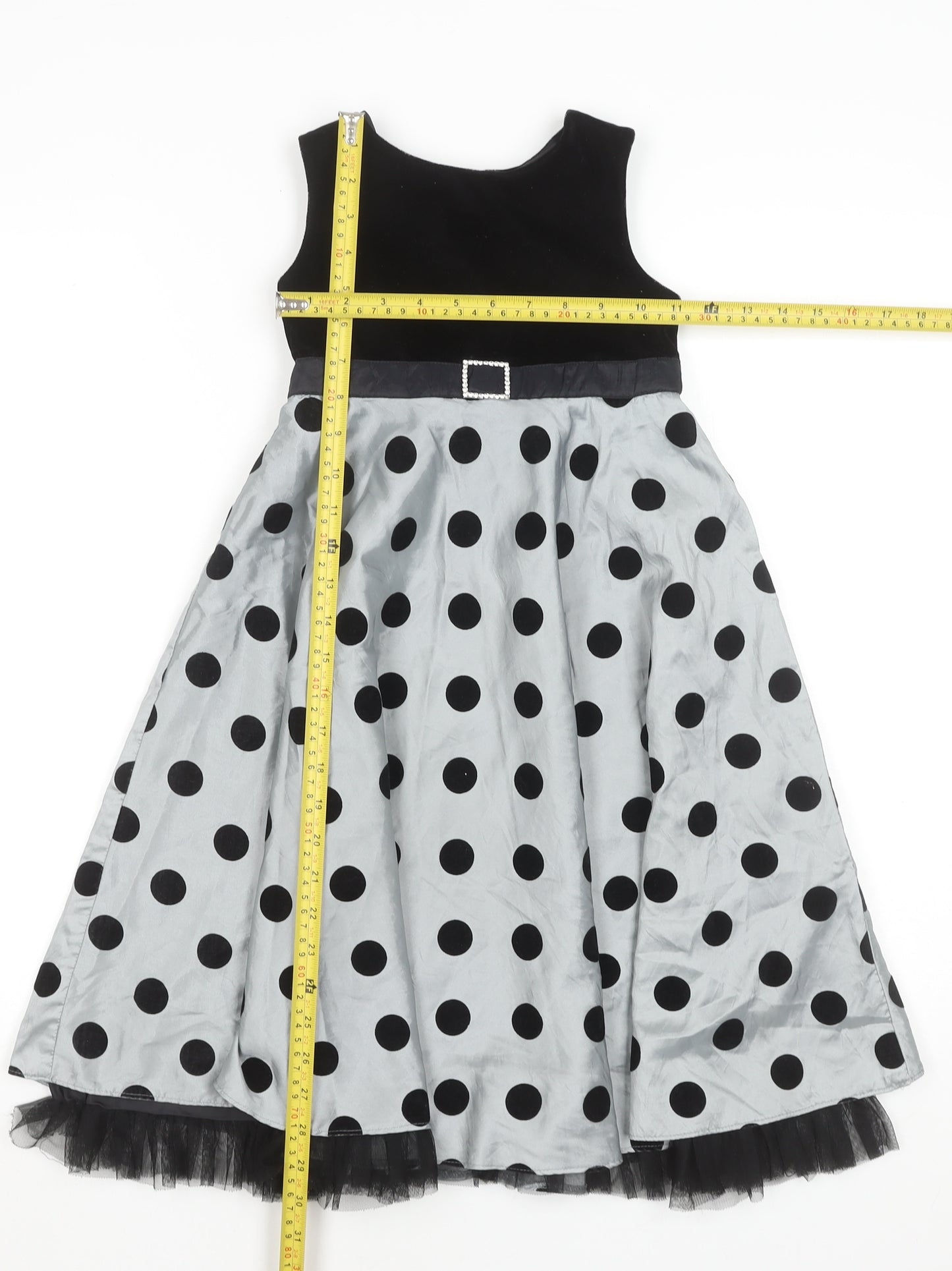 St. Bernard for Dunnes Girls Black & Silver Polka Dot Fit & Flare Dress Age 7
