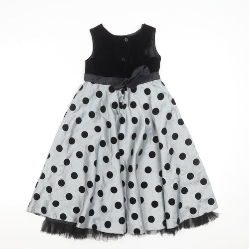 St. Bernard for Dunnes Girls Black & Silver Polka Dot Fit & Flare Dress Age 7