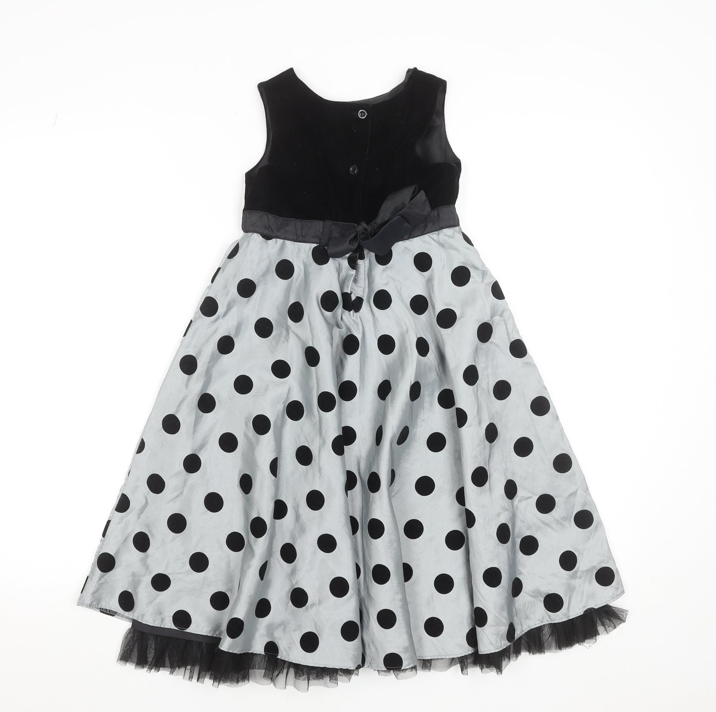 St. Bernard for Dunnes Girls Black & Silver Polka Dot Fit & Flare Dress Age 7
