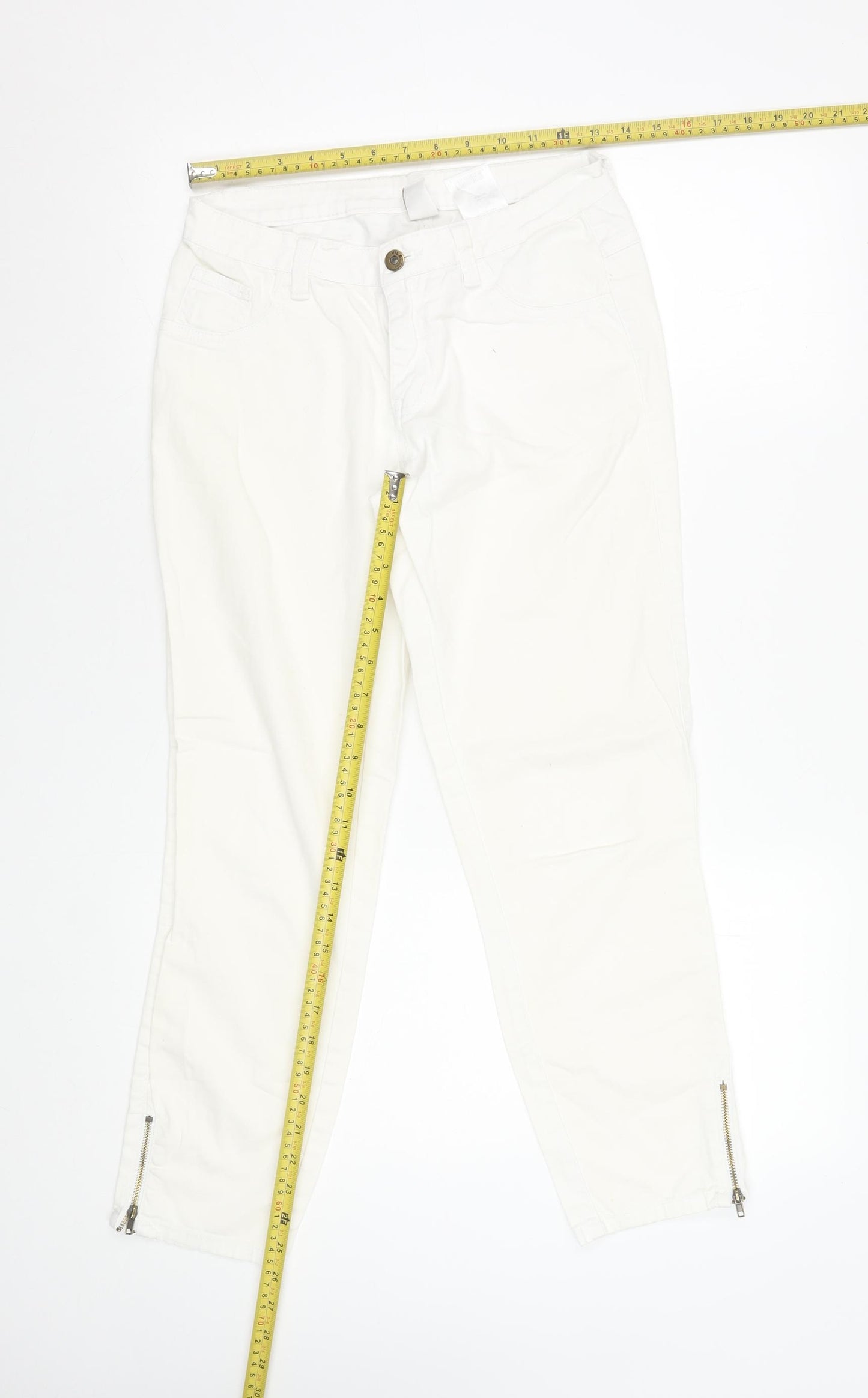 Vila Women White Slim Ankle Zip Jeans Size M