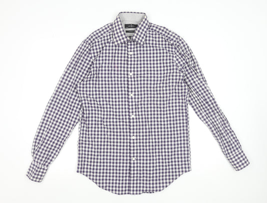 Jeff Banks Men’s Purple Check Tailored Fit Cotton Dress Shirt 15.5in