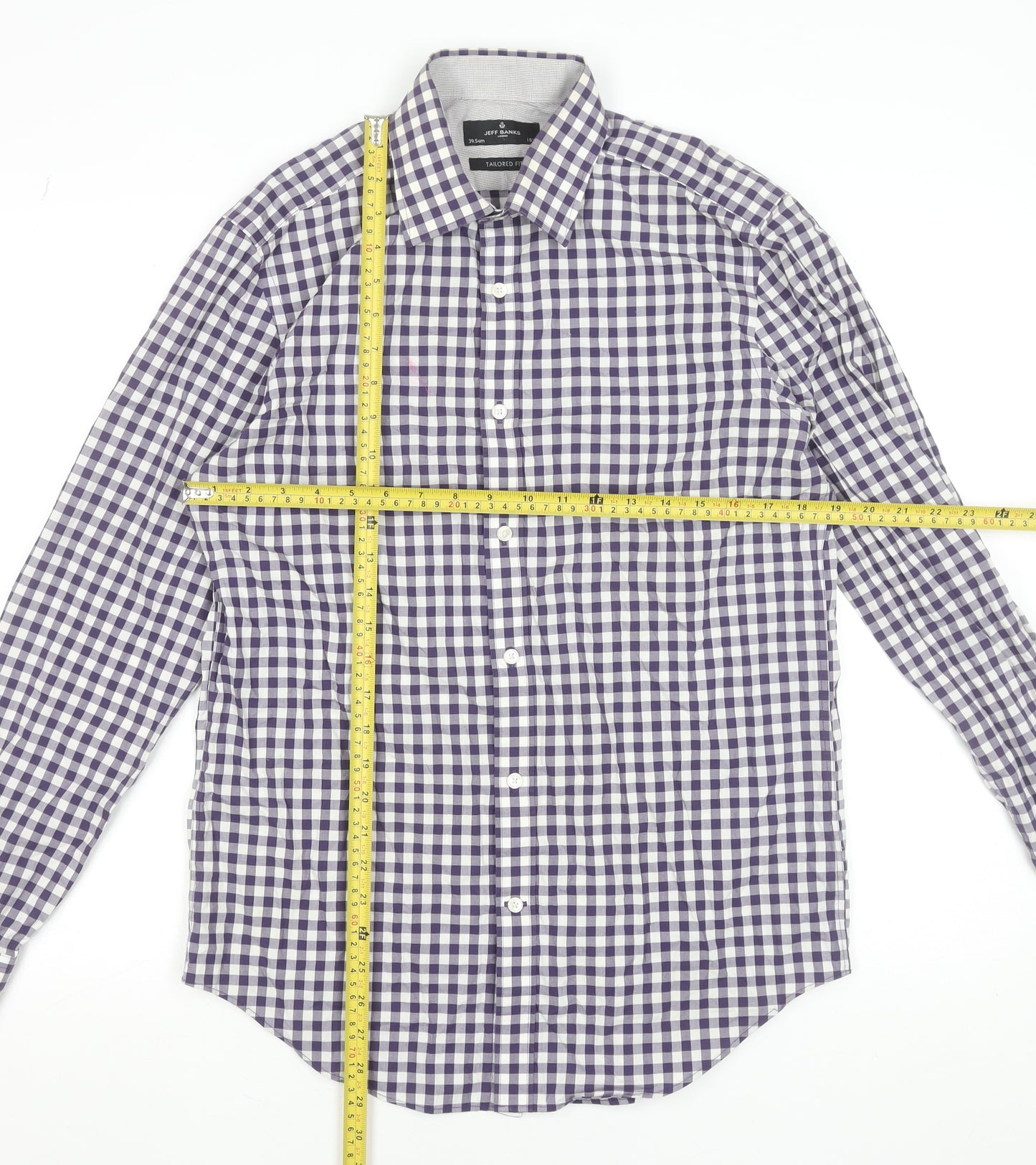 Jeff Banks Men’s Purple Check Tailored Fit Cotton Dress Shirt 15.5in