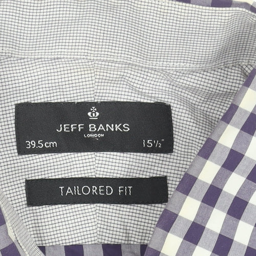 Jeff Banks Men’s Purple Check Tailored Fit Cotton Dress Shirt 15.5in