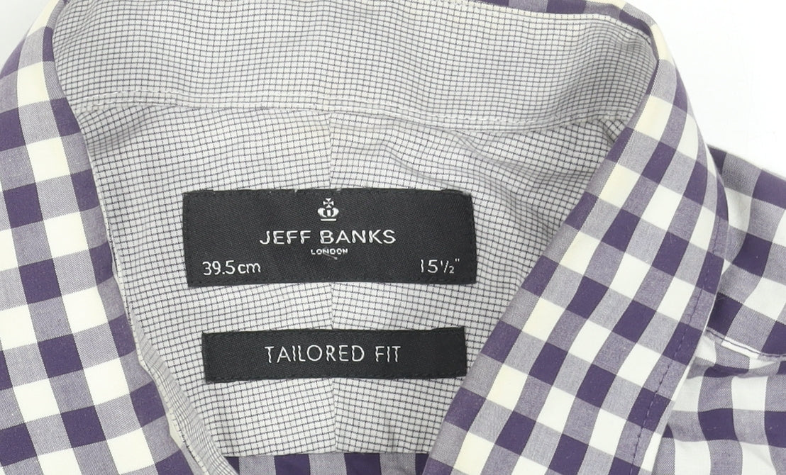 Jeff Banks Men’s Purple Check Tailored Fit Cotton Dress Shirt 15.5in