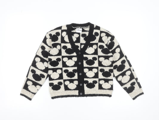 Disney x Next Girls Black Beige Mickey Cardigan 8 Years Button Up Knit