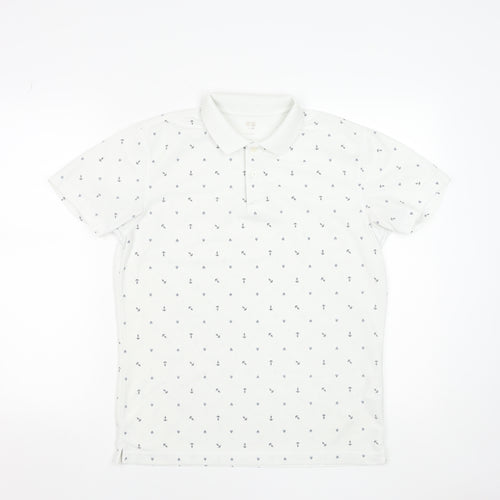 Uniqlo Men's White Anchor Print Polo Shirt Size L Short Sleeve