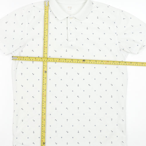 Uniqlo Men's White Anchor Print Polo Shirt Size L Short Sleeve