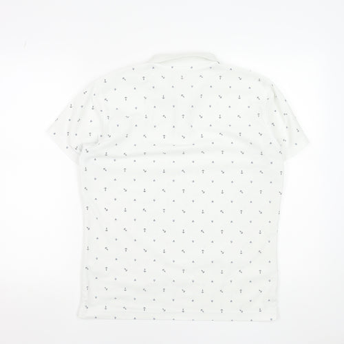 Uniqlo Men's White Anchor Print Polo Shirt Size L Short Sleeve