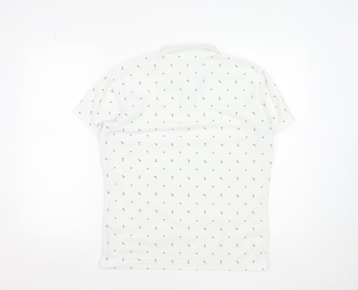 Uniqlo Men's White Anchor Print Polo Shirt Size L Short Sleeve