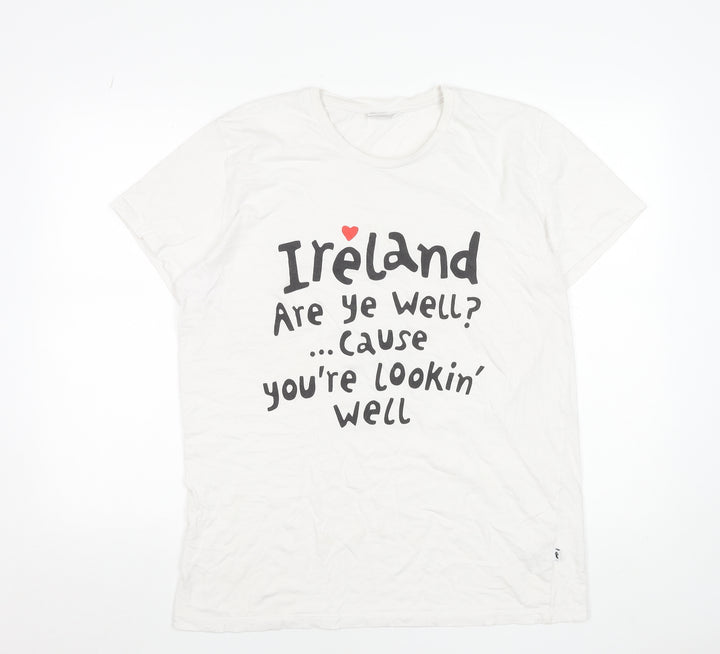 Designed Within Denmark Women's White Funny Ireland T-Shirt L