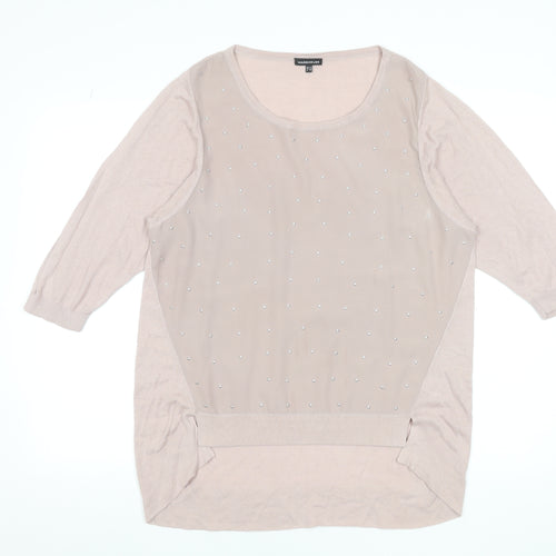 Warehouse Women’s Beige Beaded Front 3/4 Sleeve Top UK 14