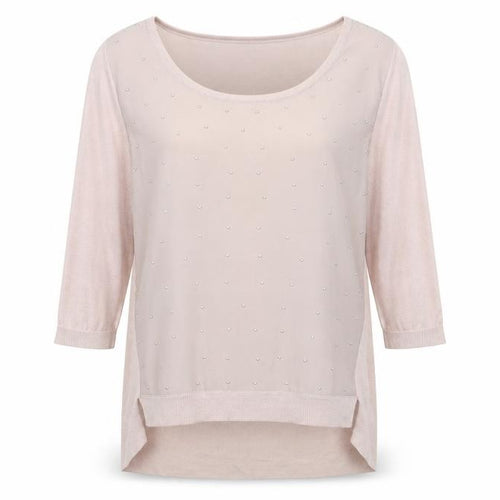 Warehouse Women’s Beige Beaded Front 3/4 Sleeve Top UK 14