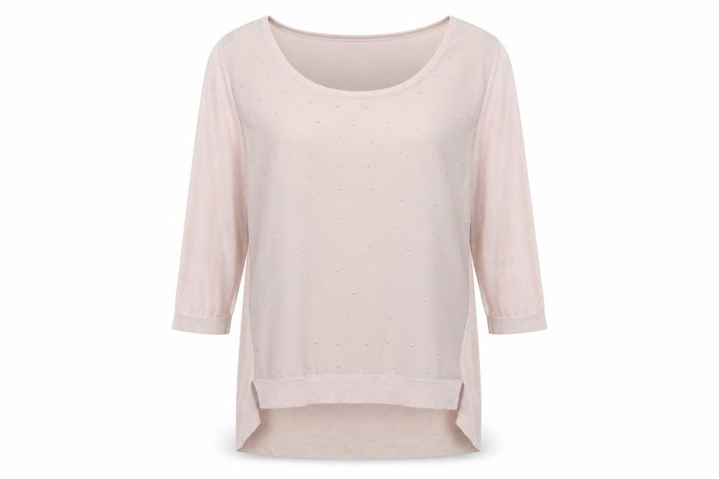 Warehouse Women’s Beige Beaded Front 3/4 Sleeve Top UK 14