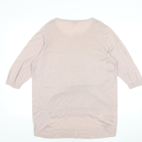 Warehouse Women’s Beige Beaded Front 3/4 Sleeve Top UK 14