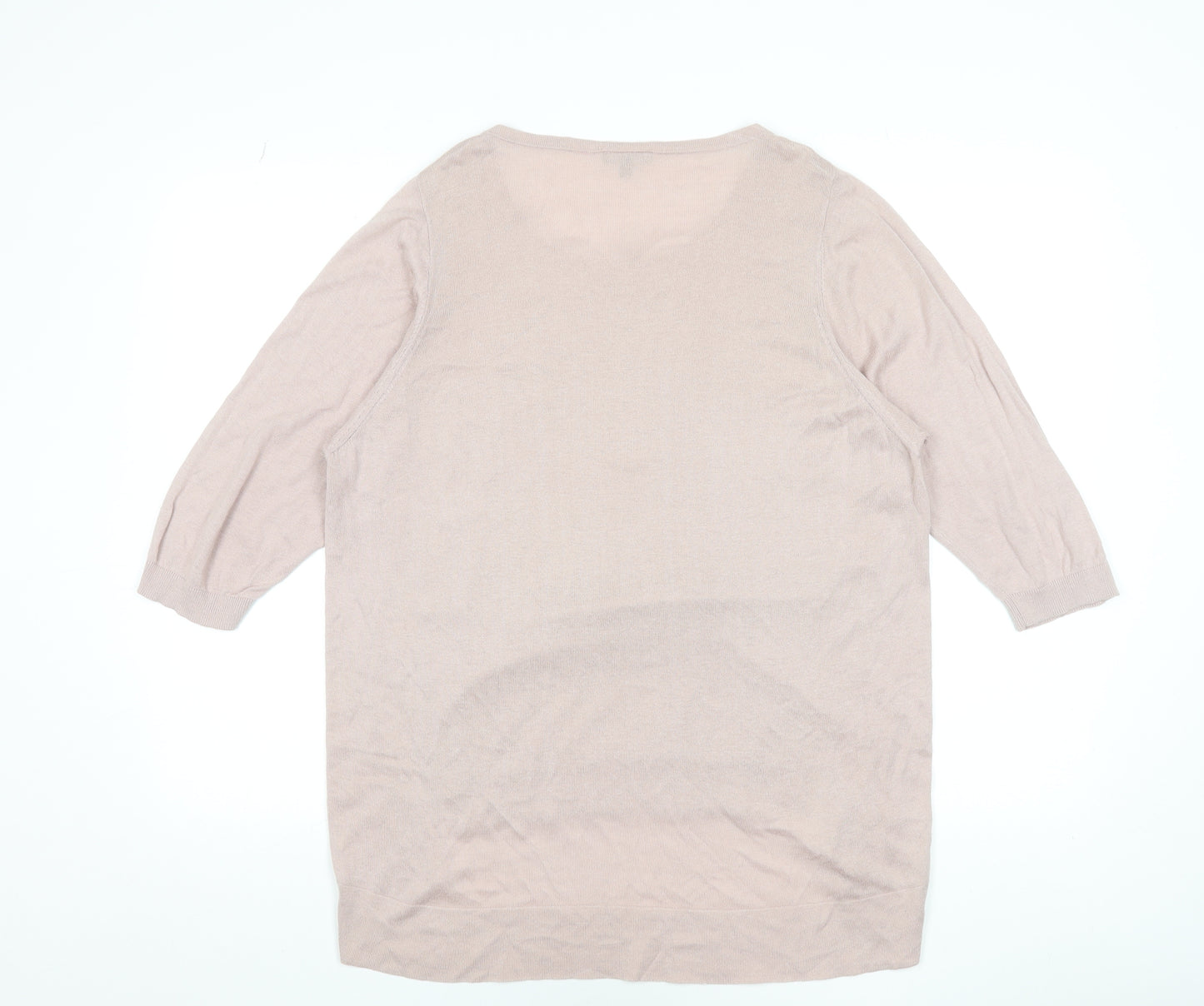 Warehouse Women’s Beige Beaded Front 3/4 Sleeve Top UK 14