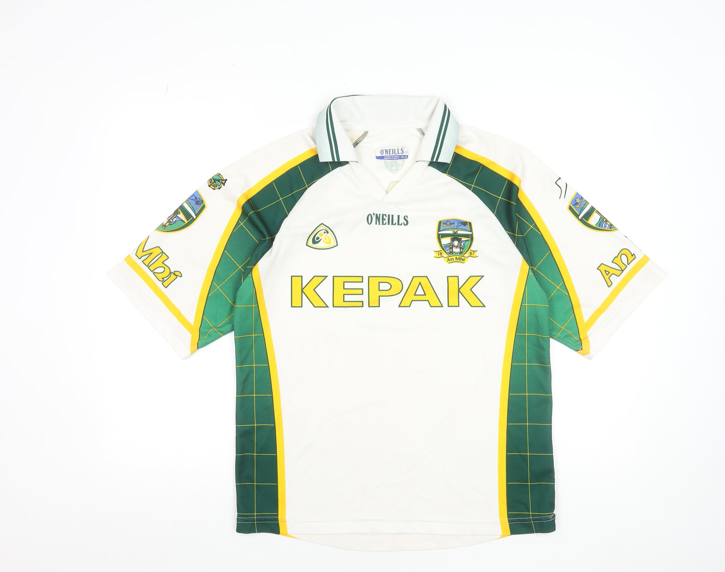 O'Neills Boys White Green Football Jersey 13-14 Years Collared Sports Top