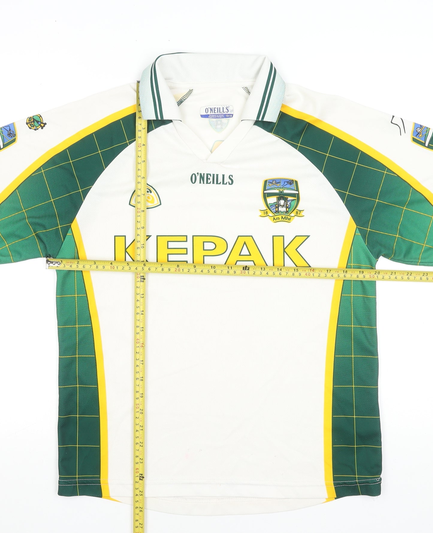 O'Neills Boys White Green Football Jersey 13-14 Years Collared Sports Top