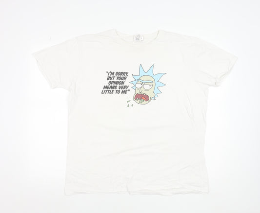 Front view of Rick and Morty Men's White XL Graphic Cotton T-Shirt