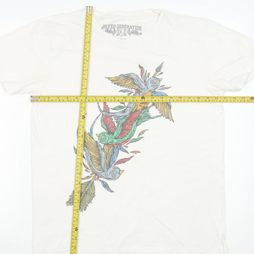Jilted Generation Men's White Cotton Graphic Bird Art T-Shirt L
