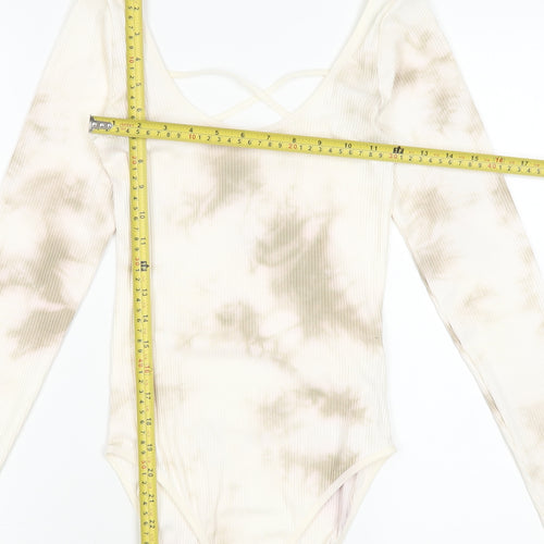 Stradivarius Womens Beige Tie Dye Long Sleeve Bodysuit Size 12