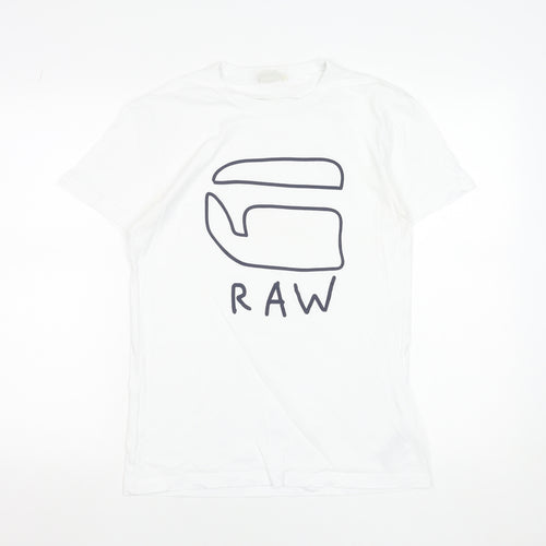 G-Star RAW Men's White Cotton Graphic Logo T-Shirt Size S