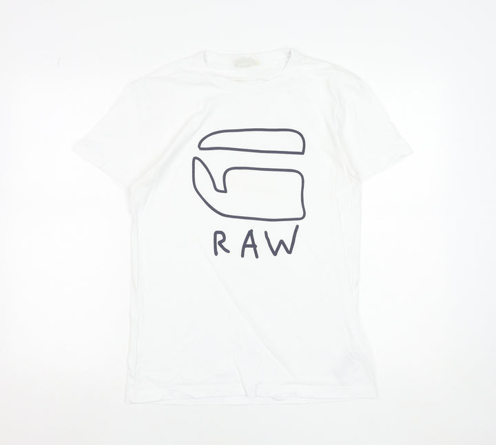 G-Star RAW Men's White Cotton Graphic Logo T-Shirt Size S