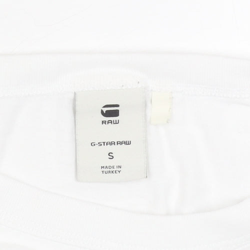 G-Star RAW Men's White Cotton Graphic Logo T-Shirt Size S