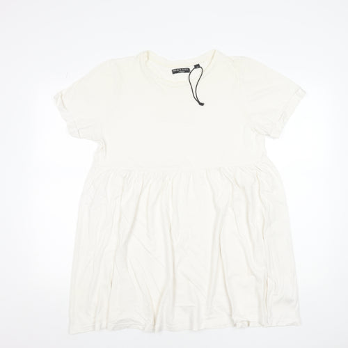 Brave Soul Women Ivory Size 10 Short Sleeve Cotton T-Shirt Dress