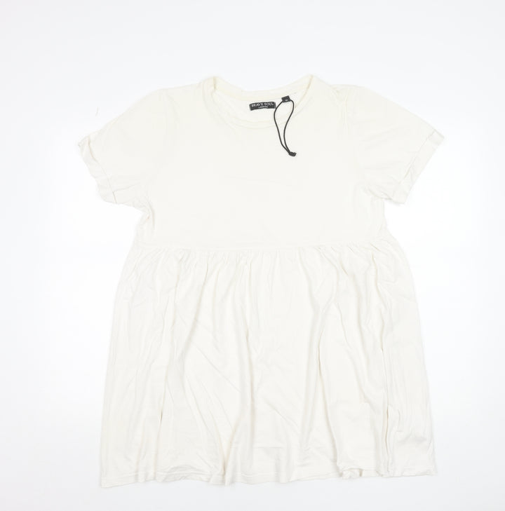 Brave Soul Women Ivory Size 10 Short Sleeve Cotton T-Shirt Dress