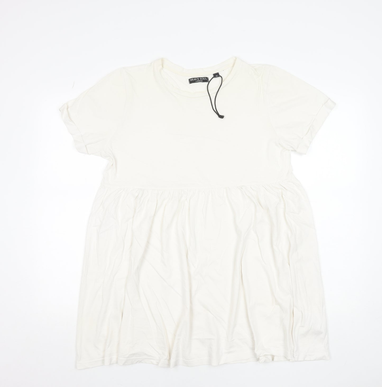 Brave Soul Women Ivory Size 10 Short Sleeve Cotton T-Shirt Dress