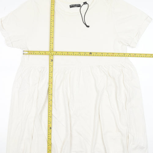 Brave Soul Women Ivory Size 10 Short Sleeve Cotton T-Shirt Dress