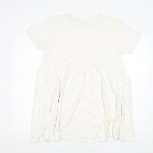 Brave Soul Women Ivory Size 10 Short Sleeve Cotton T-Shirt Dress