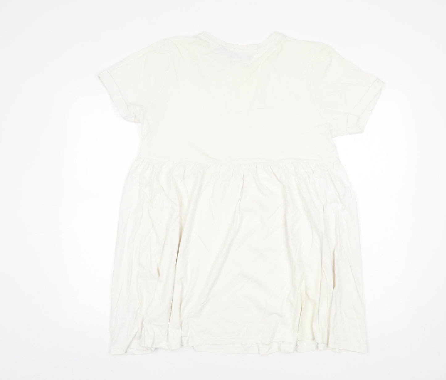 Brave Soul Women Ivory Size 10 Short Sleeve Cotton T-Shirt Dress