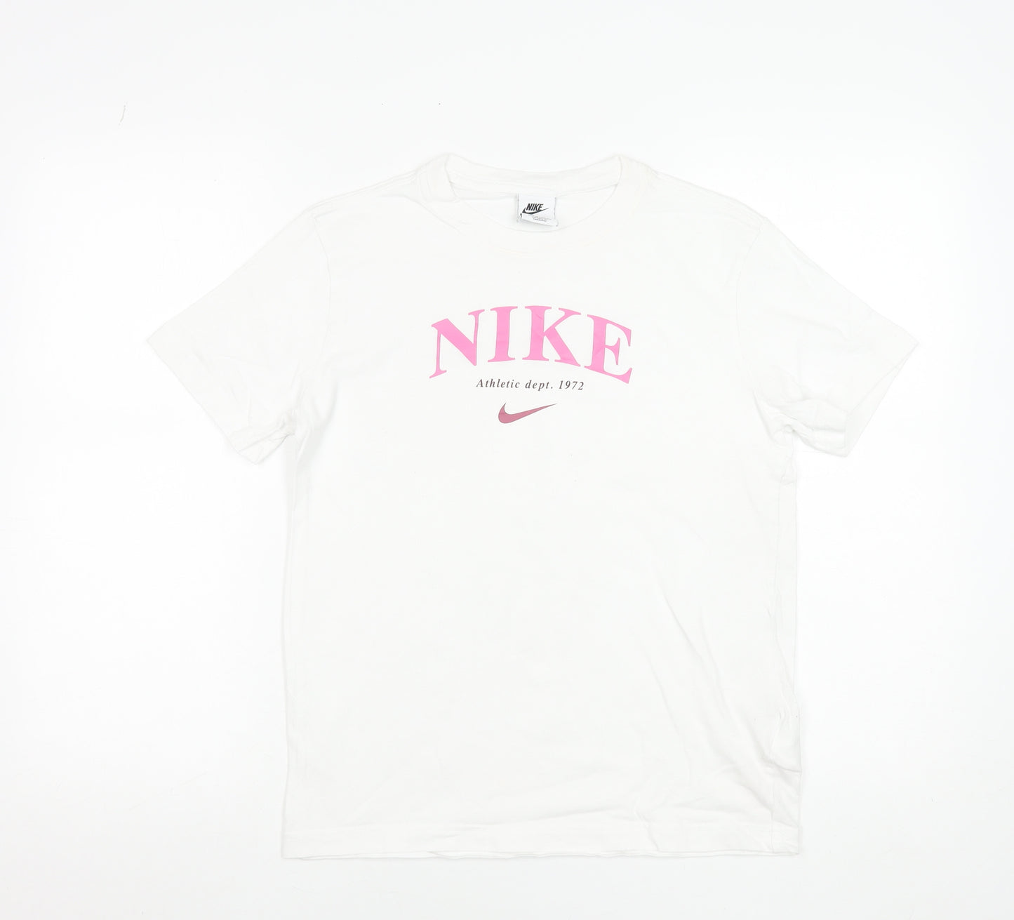 Nike Girls White Pink Graphic Logo T-Shirt Size L 146-156cm Cotton