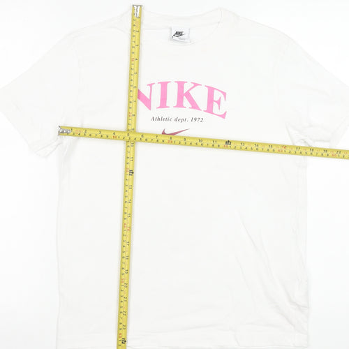 Nike Girls White Pink Graphic Logo T-Shirt Size L 146-156cm Cotton
